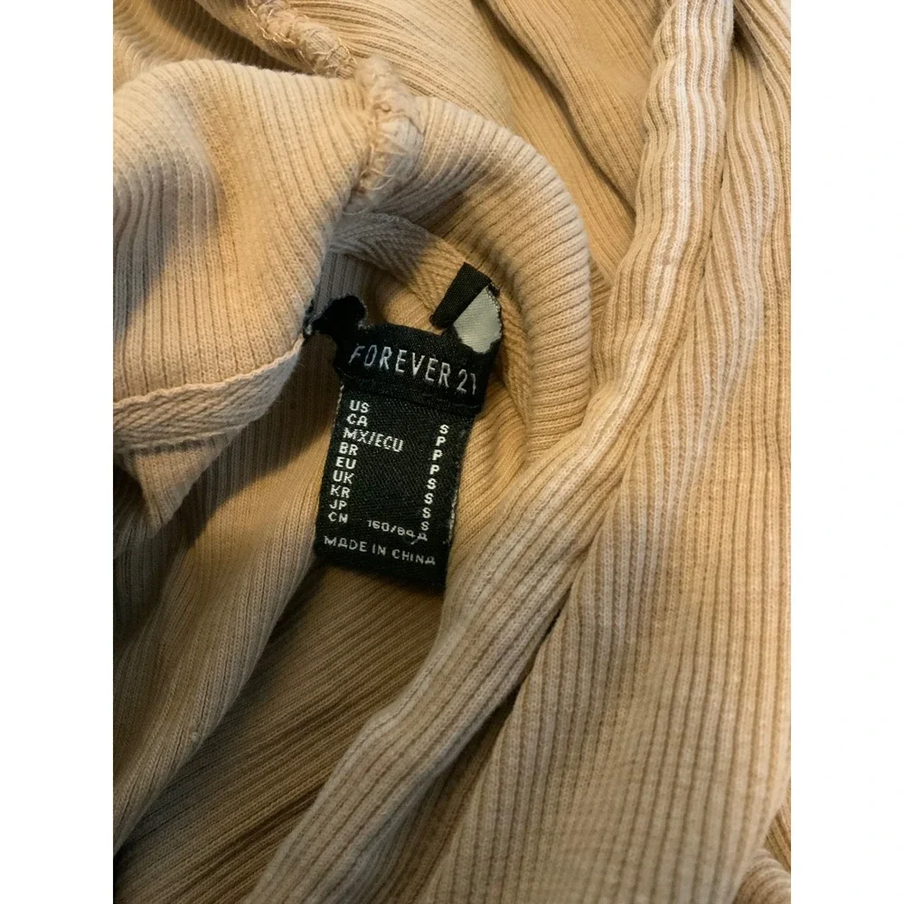 Forever 21 Ribbed Cropped Zip Up Hoodie Tan Beige Mineral Wash Small